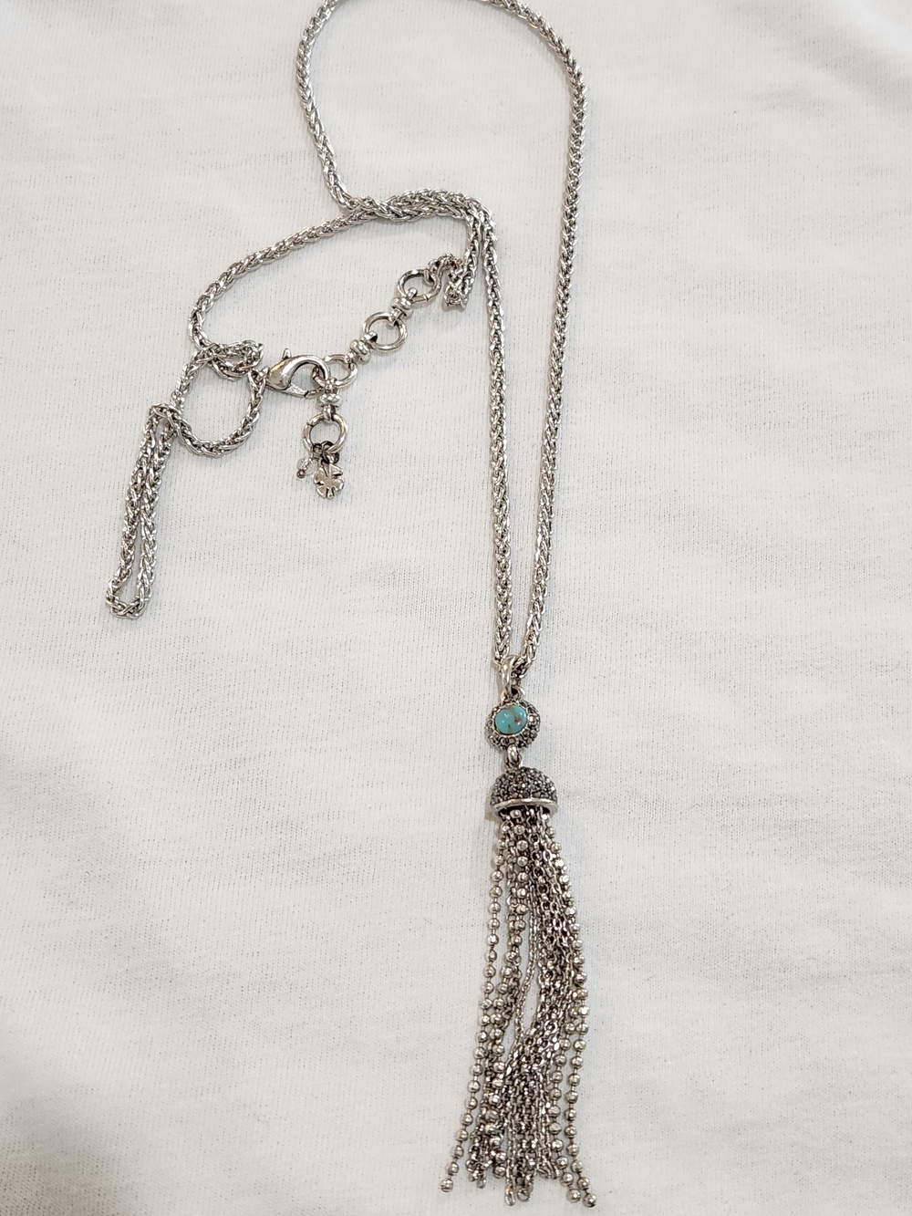 Lucky Brand Silver Tassel Necklace with Turquoise Accent